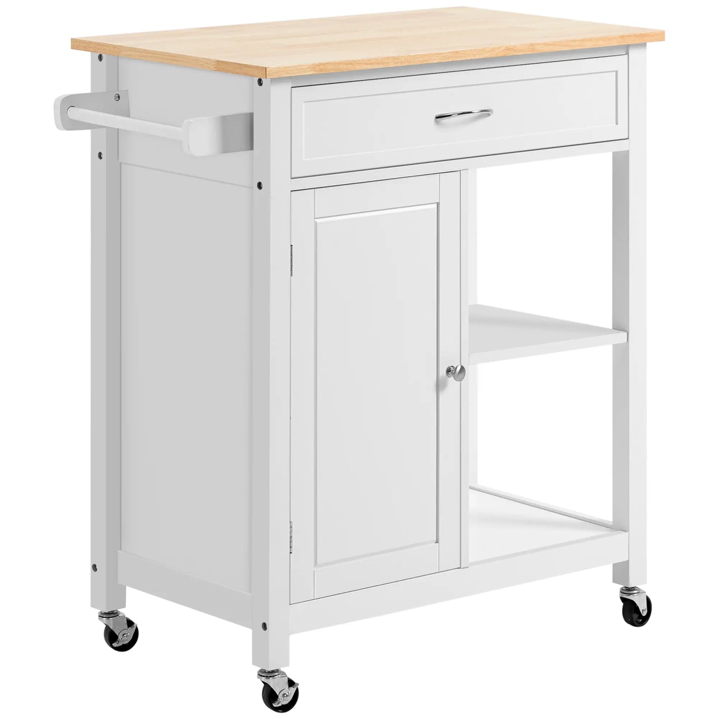 Rolling Kitchen Cart, Wood Top with Drawer, 36.6L x 19.7W x 36H Inches, White Kitchen Islands & Kitchen Carts at Gallery Canada