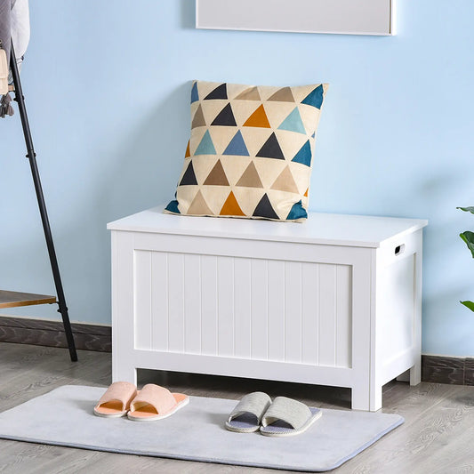 Large Storage Box, Trunk Cabinet with Lid, 2 Safety Hinges, White Storage Cabinets White at Gallery Canada