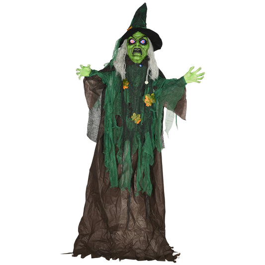 72 Inch/6ft Life Size Outdoor Halloween Decoration Witch, Animated Prop, Animatronic Decor with Sound and Motion Activated, Light Up Eyes Magical Heart, Talking Sound, Posable Arms, Moving Head