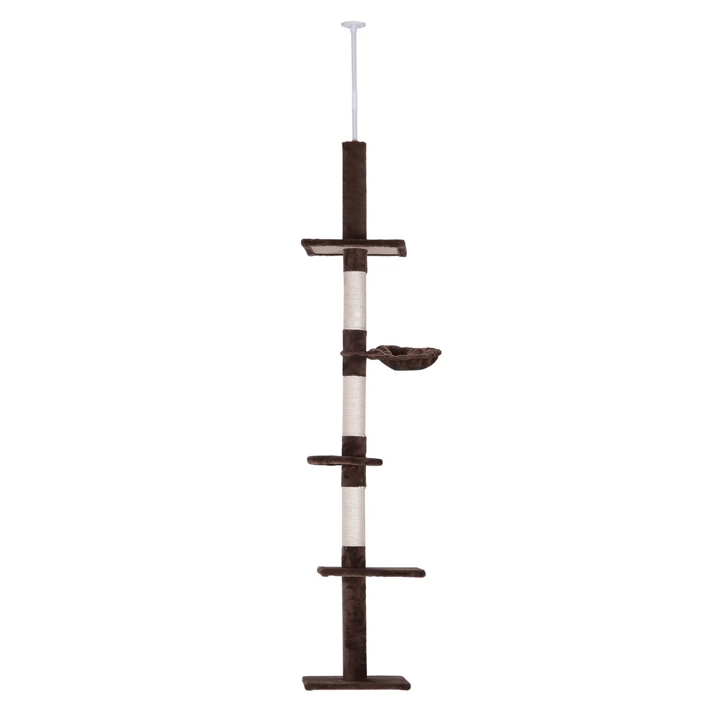 8.5ft Cat Climbing Tree, 5-Tier Kitty Activity Center, Scratching Post, Brown and White Floor to Ceiling Cat Trees at Gallery Canada
