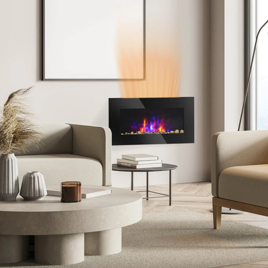 Wall Mounted Fireplace, 28.5 Inch Electric, LED Flame Effect, 7 Colors, Black Electric Fireplaces Black at Gallery Canada