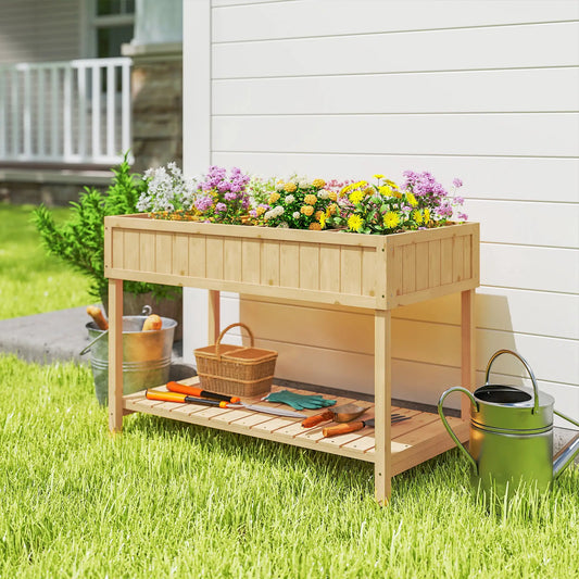 43.25" x 18" x 30" Raised Garden Bed, Wooden Plant Stand, 8 Grid Box, Natural Wood