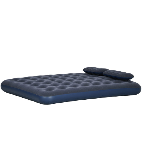 Twin Air Mattress, Inflatable Double Air Bed with 2 Pillows, Hand Pump, Flocked Surface for Guest, Camping, Travel, Blue