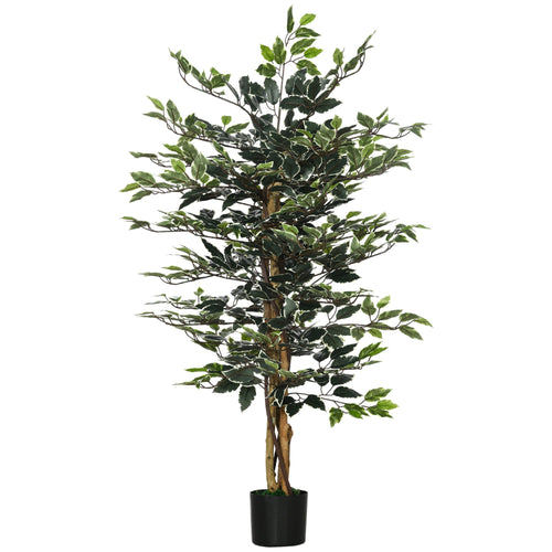 4.3FT Artificial Ficus Tree, Fake Tree with Leaves, Faux Plant in Nursery Pot for Indoor and Outdoor Decoration