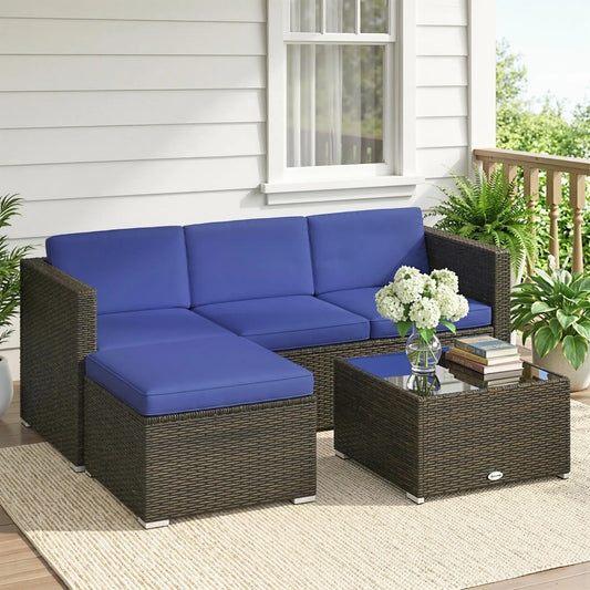 Patio Furniture Set, 3 Pieces, PE Rattan Wicker, Glass Top Table Patio Furniture Sets Brown, Blue, Black at Gallery Canada