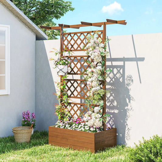 Wooden Planter with Trellis, Raised Garden Bed, Orange
