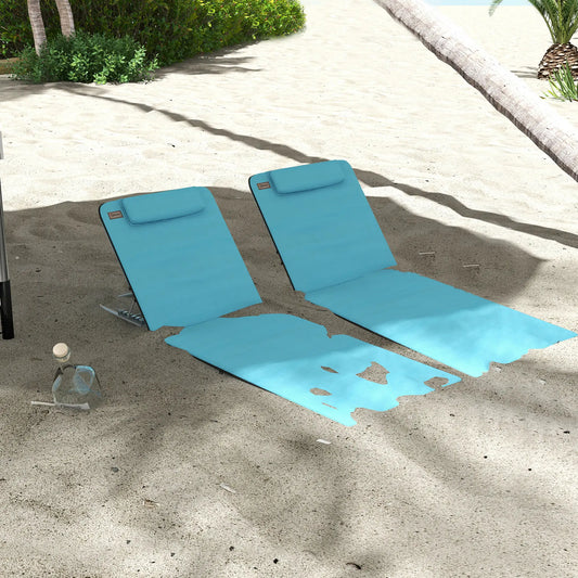 Beach Lounge Chair Set, 2 Pieces, Folding Chaise, Blue Beach Accessories Blue at Gallery Canada