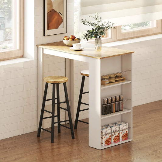 Modern Bar Table, 3 Storage Shelves, Kitchen Dining Room, White Bar Tables & Dining Tables White, Natural at Gallery Canada