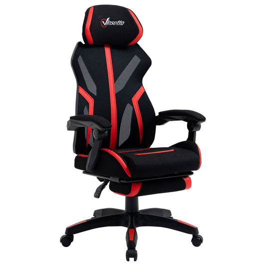 Racing Gaming Chair, Mesh Office Chair, High Back Computer Chair with Footrest, Lumbar Back Support, Swivel Wheels, Adjustable Height, Black Red - Gallery Canada