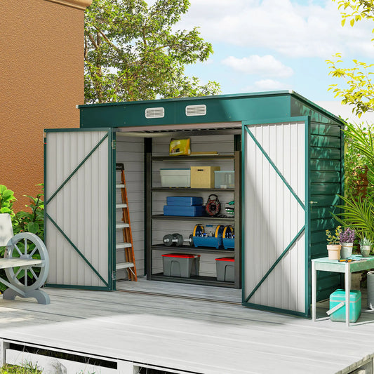 8 x 4FT Galvanized Metal Garden Shed, Double Doors, 2 Vents, Green Sheds Green at Gallery Canada