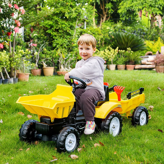 Kids Ride On Toy Dump Truck, Pedal Construction Car with Trailer, Yellow Toy Excavators Black and Yellow at Gallery Canada