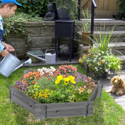 39" x 36" Hexagon Planter Box, Raised Garden Bed, Grey Wooden Planter Boxes Grey at Gallery Canada