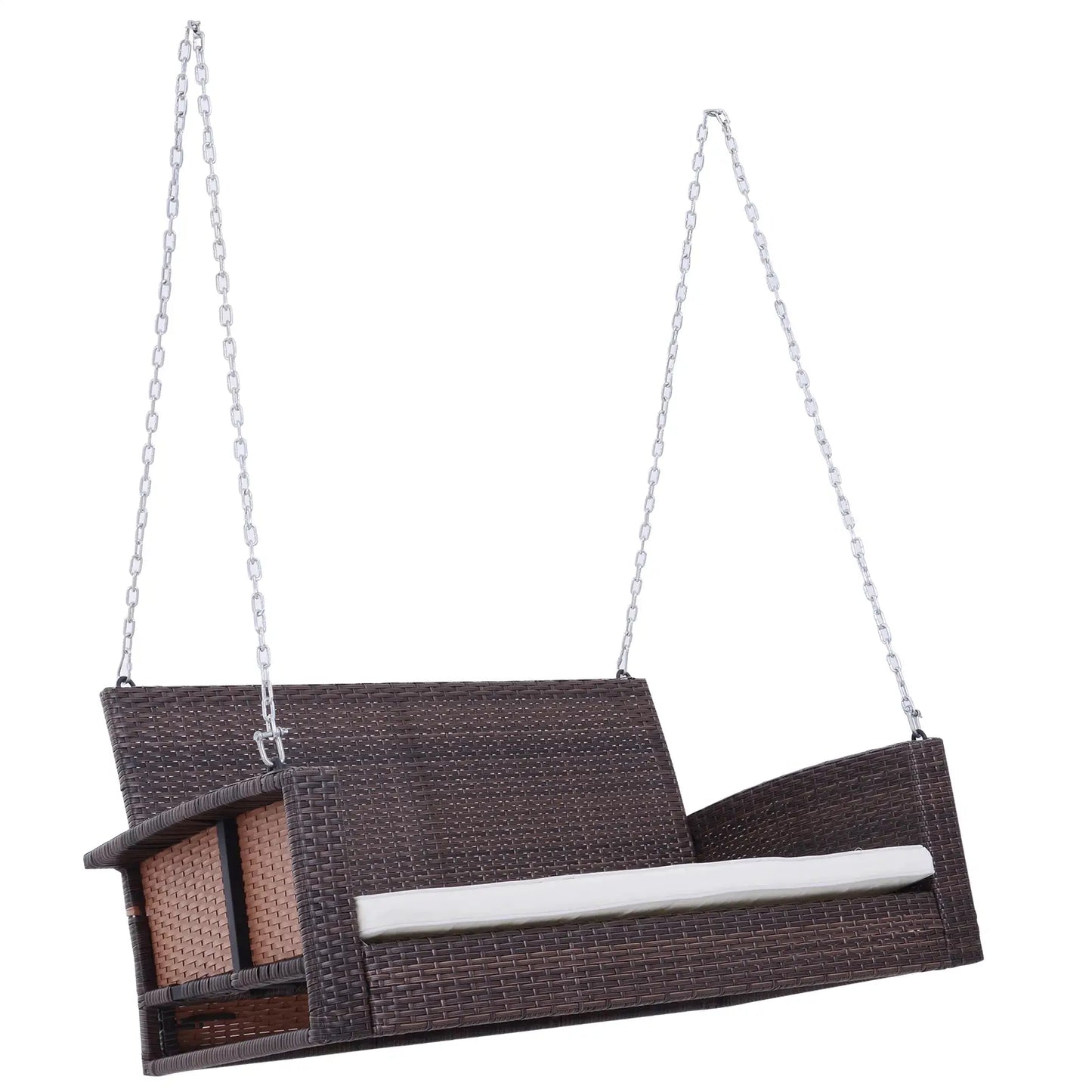 2-Person Patio Swing, Outdoor Rattan Hanging Bench with Cushion, 7.2 ft, Beige Hanging Porch Swings at Gallery Canada