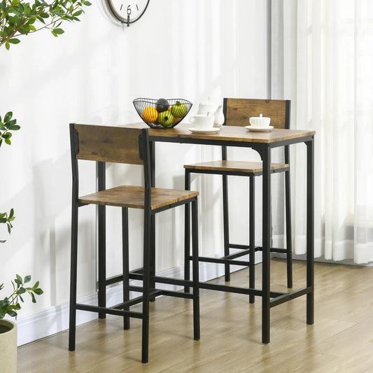 Industrial Bar Table Set, 3 Piece, 2 High Back Stools, Rustic Brown Bar Sets Rustic Brown at Gallery Canada
