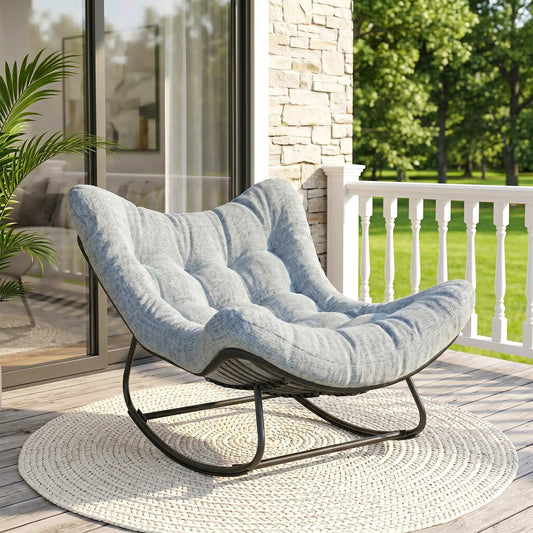 Oversized Rattan Egg Chair, Outdoor Rocking Chair with Cushion, Dark Grey Patio Chairs Dark Grey, Black, Grey at Gallery Canada