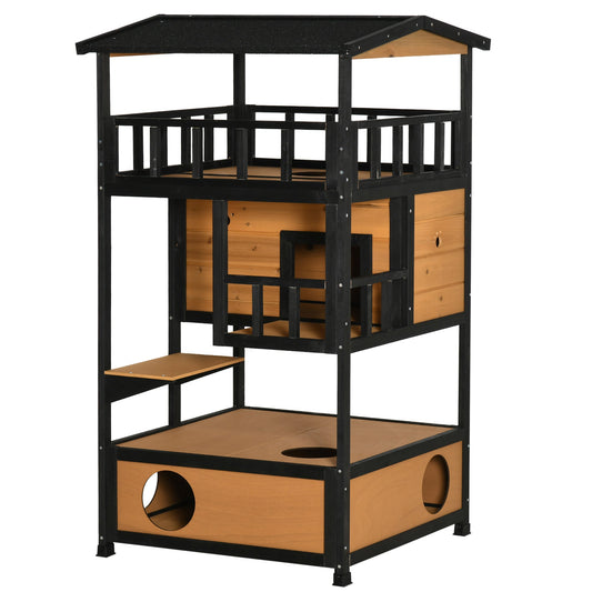 4-Floor Wood Outdoor Cat House Catio for Cats with Condo, Fun Entrances, Perch, Natural at Gallery Canada