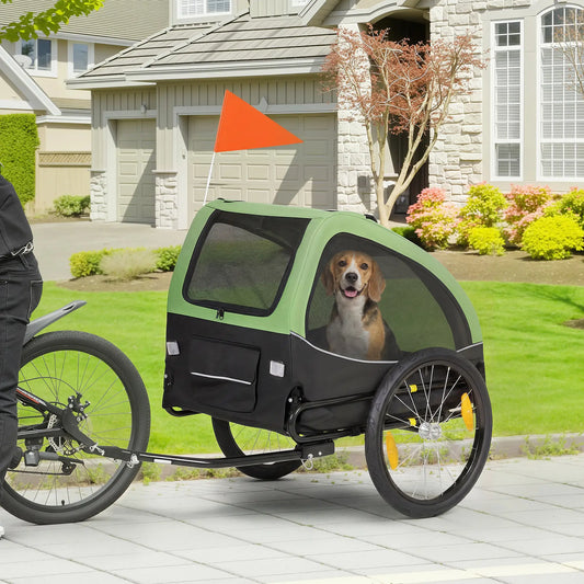 Dog Bike Trailer, Pet Cart Bicycle Wagon, 20" Wheels, Ventilated Windows Dog Bike Trailers & Strollers Dark Green, Black at Gallery Canada