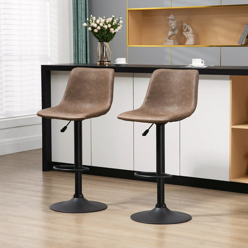 Adjustable Counter Height Bar Stools, Set of 2, 360° Swivel, Vintage Leather, Brown