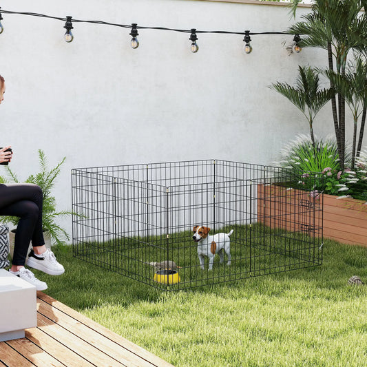 8 Panels Foldable Dog Playpen, 24" High, With Bottom Pad, Top Cover Houses, Kennels & Pens Black at Gallery Canada