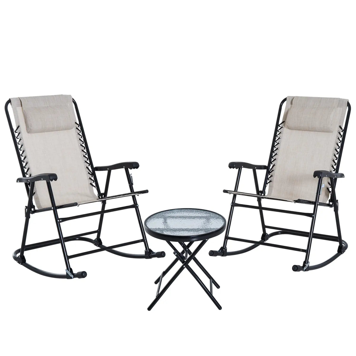 3pc Patio Rocking Chair Set, Folding Outdoor Bistro w/ Mesh, Cream White Outdoor Rocking Chairs at Gallery Canada
