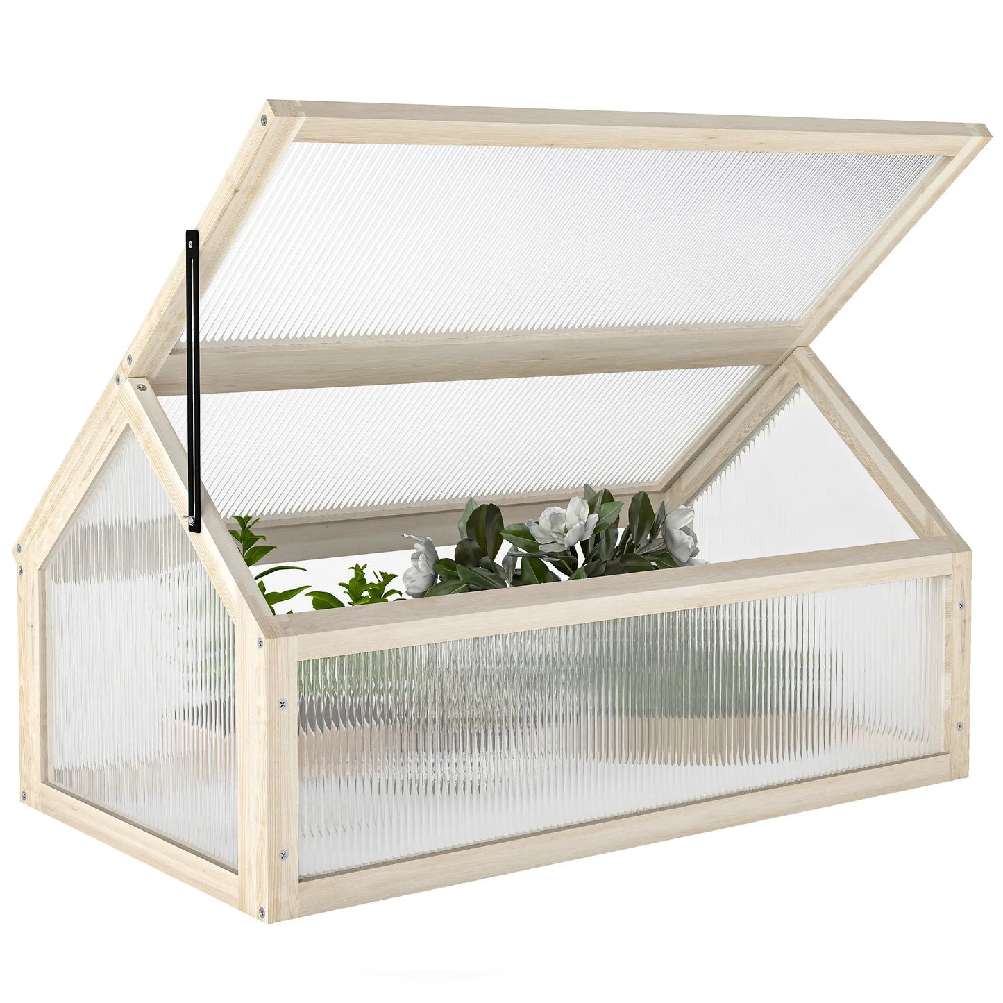 Wooden Cold Frame Greenhouse, Portable Raised Planter, Openable Top, 35.5" x 20.5" x 19.5", Natural Wood Raised Garden Beds at Gallery Canada