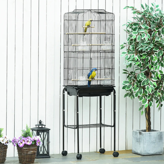 62" Rolling Bird Cage, Cockatoo House, Play Top, Storage Shelf, Wheels, Black Bird Cages Black at Gallery Canada