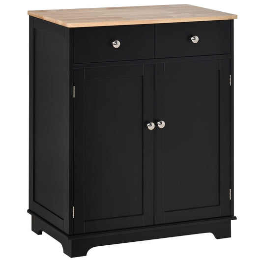 Kitchen Storage Cabinet, Sideboard Buffet Cabinet with Solid Wood Top, Adjustable Shelf, 2 Drawers and 2 Doors, Black - Gallery Canada