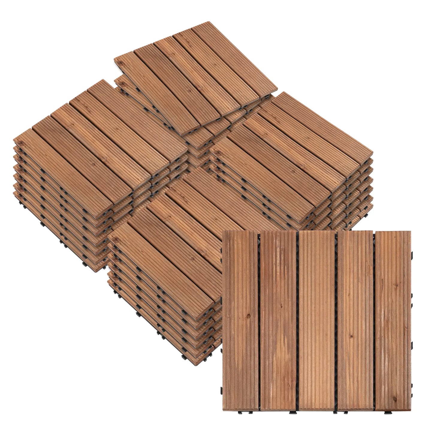 27 Pcs Wood Interlocking Deck Tiles, 12 x 12in, Tools Free Assembly, Brown Deck Tiles at Gallery Canada