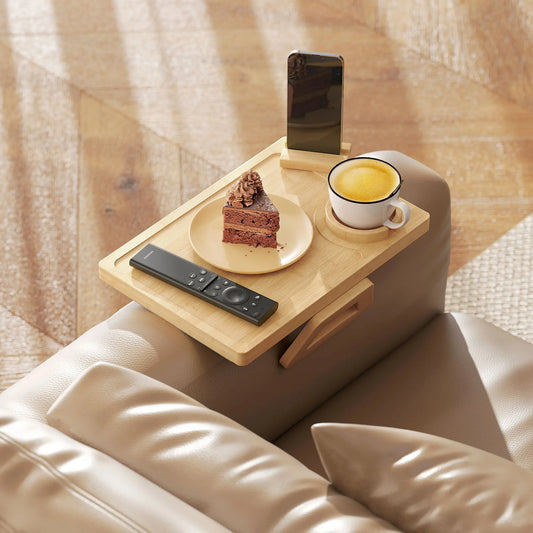 Clip-On Side Table, 360 Rotating Phone Holder, Removable Cup Holder, Natural Living Room Furniture Natural at Gallery Canada