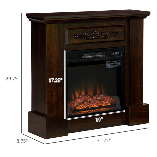 Electric Fireplace with Mantel, Freestanding Heater Corner Firebox with Log Hearth and Remote Control, 1400W, Brown - Gallery Canada