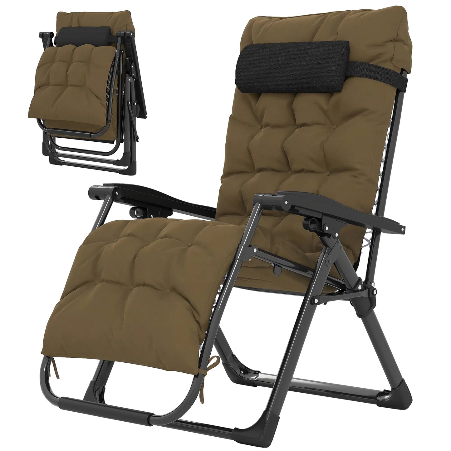Folding Garden Chair, Reclining Zero Gravity Sun Lounger, Khaki Lounger Chairs at Gallery Canada
