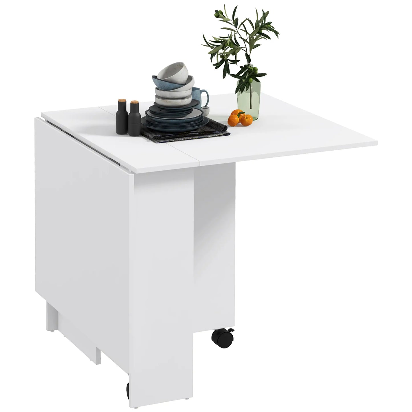 55" Folding Dining Table, Drop Leaf, Storage Shelves, White Bar Tables & Dining Tables at Gallery Canada