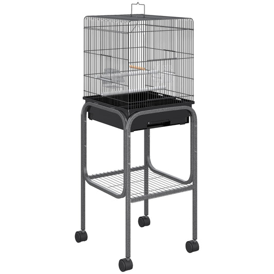 44.5"H Metal Bird Cage Parrot Play Spot Stand with Wheel, Storage Shelf, Multi-doors - Black - Gallery Canada