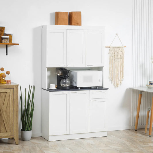 71" Kitchen Pantry Cabinet, Storage Buffet with Hutch, Adjustable Shelves, High Gloss White, White Kitchen Pantry Cabinets High Gloss White at Gallery Canada