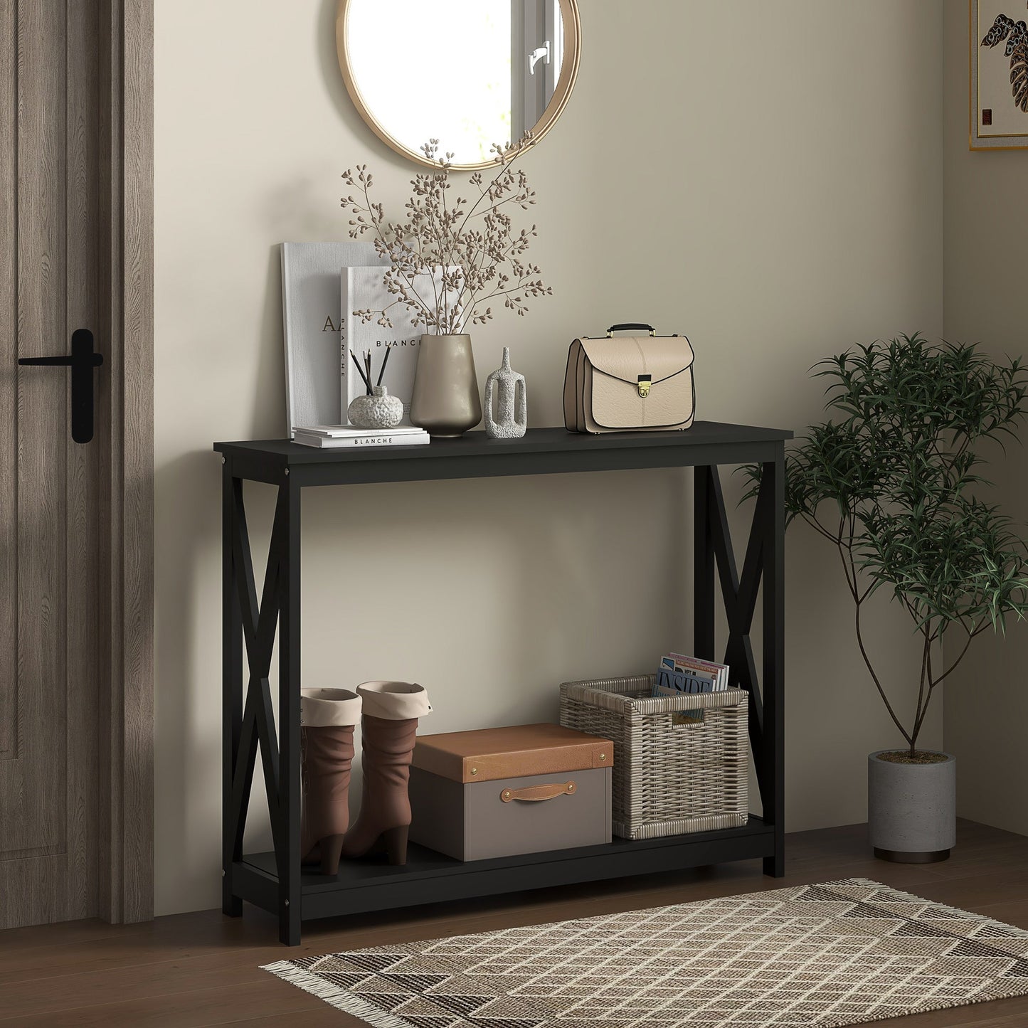 Console Table, 2 Tier Entryway Table with Bottom Shelf for Living Room, Hallway, Black at Gallery Canada