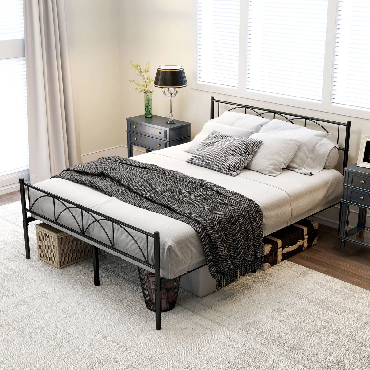 Metal Full Platform Bed Frame, Headboard, Steel Slat Support, Underbed Storage Bedroom Furniture at Gallery Canada