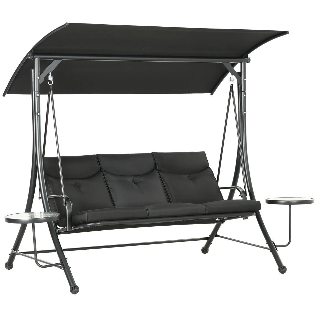 3 Seat Outdoor Swing Chair With Adjustable Canopy, Coffee Table, Cushion, Black Patio Swings with Stand at Gallery Canada