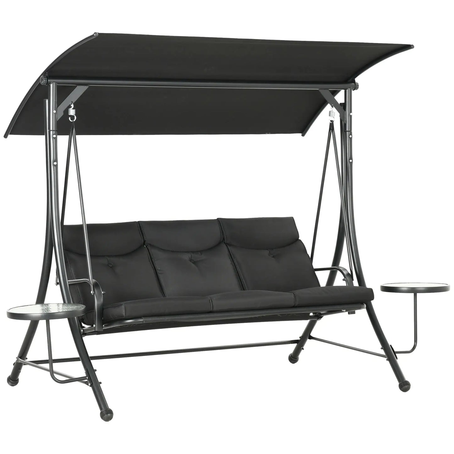 3 Seat Outdoor Swing Chair, Steel Swing Bench, Adjustable Canopy, Black Patio Swings with Stand at Gallery Canada