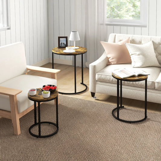 Nesting Coffee Tables Set of 3, Round Side Tables, Steel Frame, Rustic Brown Side Tables Rustic Brown at Gallery Canada
