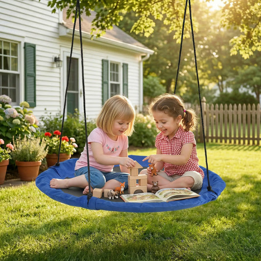 43.25" Saucer Swing, Adjustable Rope Seat, Indoor Outdoor, Blue Gym Sets & Swings Blue, Black at Gallery Canada