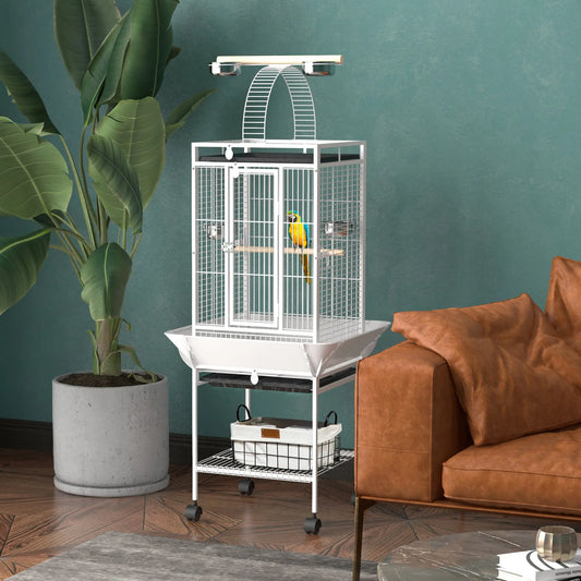 61.5 Inch Bird Cage for Parakeet, Cockatiel, Stand, Pull Out Tray, Play Top Bird Cages White at Gallery Canada