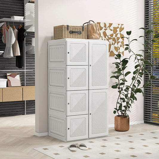 Portable Wardrobe, Foldable Clothes Organizer, 8 Compartments, Magnet Doors, White Clothing Storage White at Gallery Canada