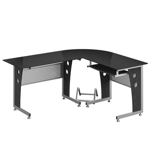 64" Modern L-Shaped Glass Top Office Workstation Computer Desk PC Table - Gallery Canada