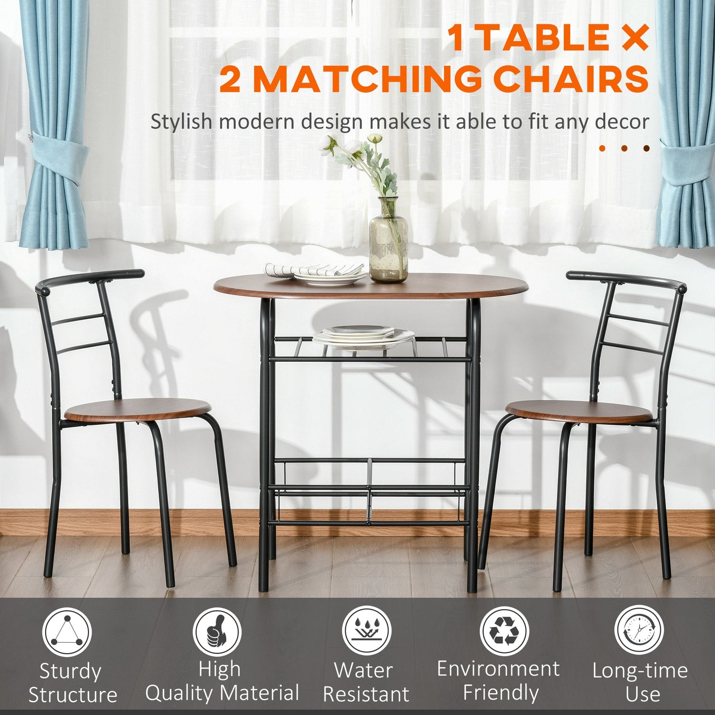 Dining Table Set of 3, Oval Kitchen Table and Chairs with Storage Shelf for Small Space, Dining Room, Natural at Gallery Canada
