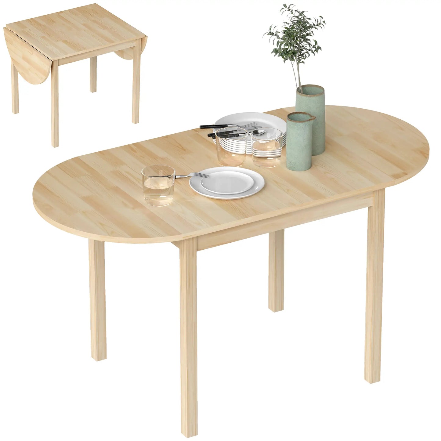 Solid Wood Drop Leaf Kitchen Table, Folding Dining Table, Natural Bar Tables & Dining Tables at Gallery Canada