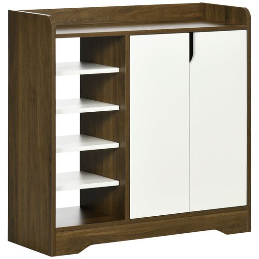 Shoe Storage with Double Doors and Open Shelves 13 Pair Shoe Storage Organizer for Entryway Hallway Brown and White at Gallery Canada