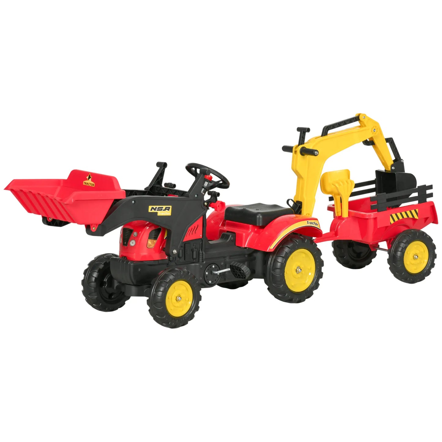 3 in 1 Kids Ride On Excavator Toy, 6 Wheels, Bulldozer with Trailer Toy Excavators at Gallery Canada