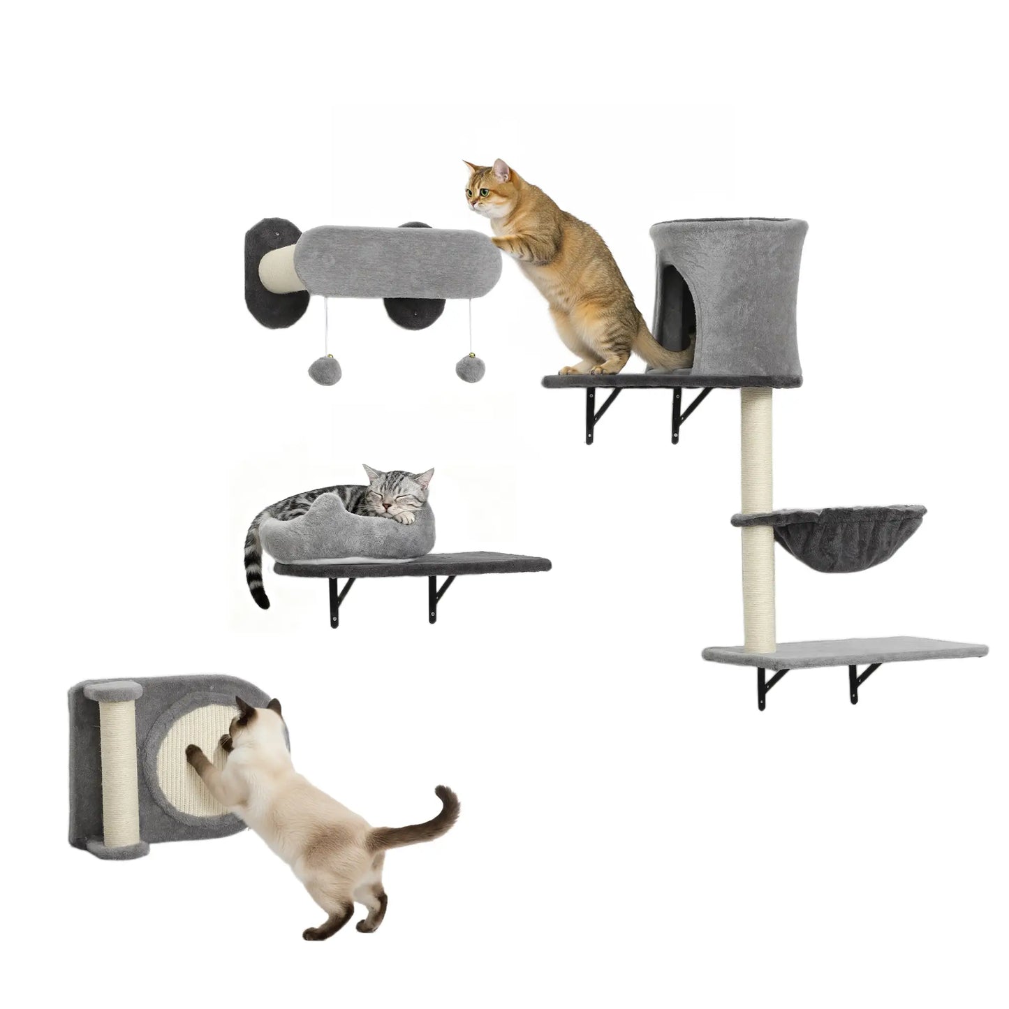 4Pcs Cat Wall Shelves with Scratching Post, Pad, Hammock, Bed Cat Climbing Wall at Gallery Canada