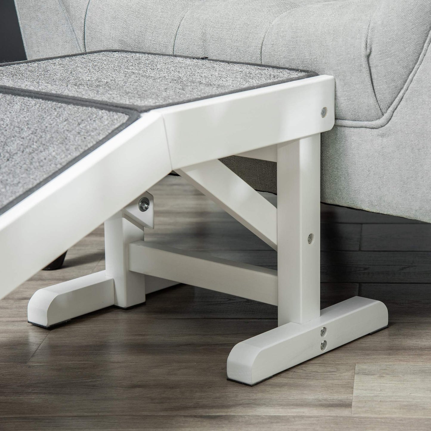 Pet Ramp, Bed Steps for Dogs Cats with Non-slip Carpet, 49"L x 16"W x 14"H, White Grey at Gallery Canada