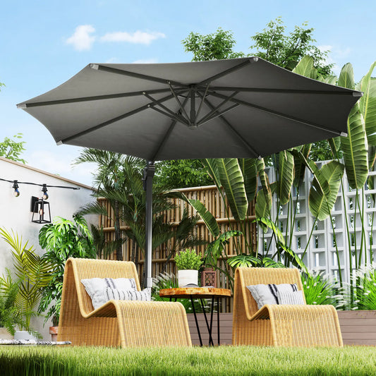 10' Offset Patio Umbrella, Aluminum Pole, 360° Rotation, Grey Offset Cantilever Umbrellas Grey at Gallery Canada